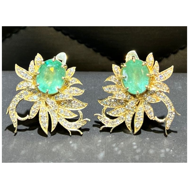 Natural  Emeralds & Diamonds Earrings